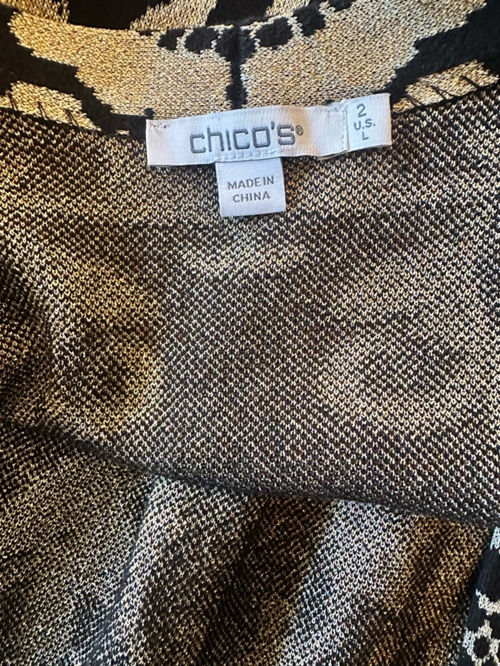 Chico's Embellished Jacquard Coatigan cardigan in black and gold size large - Picture 15 of 16